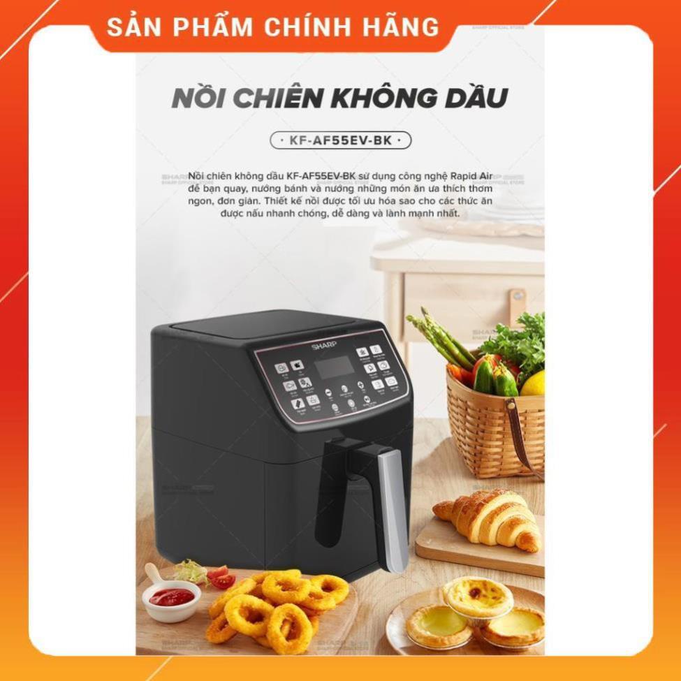 [Chính hãng] Nồi Chiên Không Dầu Sharp KF-AF55EV-BK Chống Dính 5.5L, MH LED, 12 Thực Đ