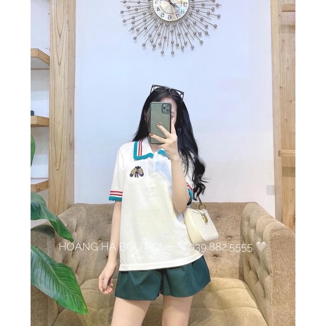 Áo len polo thêu ong pha viền kẻ bèo siêu hot 2021 | BigBuy360 - bigbuy360.vn