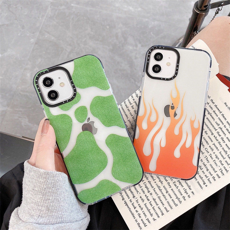 Ốp Điện Thoại Tpu Dẻo In Hình Ngọn Lửa Và Cỏ Xanh Cho iPhone 11 / 12 / 13 Promax iPhone 7 / 8 Plus / X / XR / Xs Max