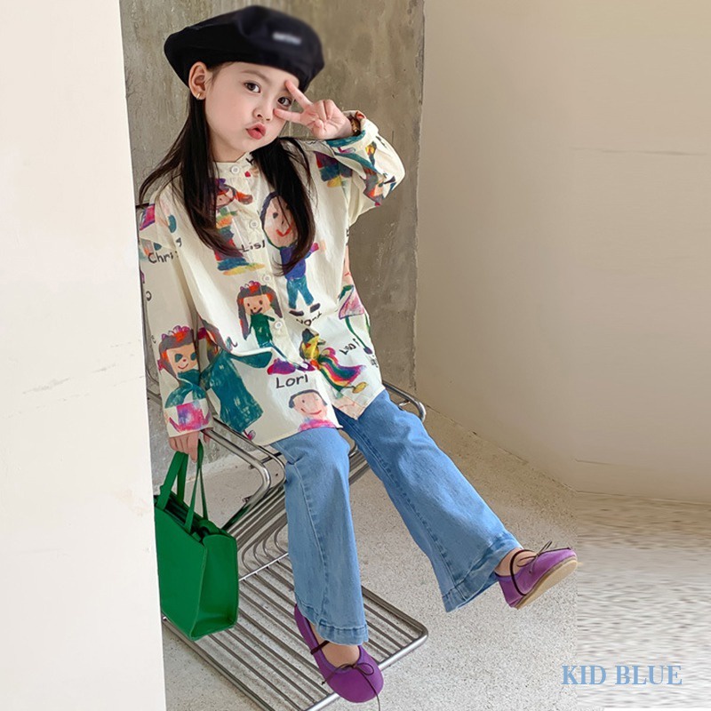 Áo Sơ Mi Cổ Đứng In Họa Tiết Graffiti Thời Trang Mùa Thu Cho Bé Gái