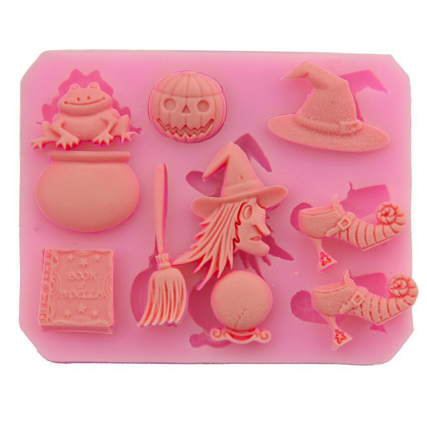 Khuôn Silicone Làm Bánh Hình Quả Bí Ngô / Giày Phù Thủy / Cây Chổi Halloween Độc Đáo