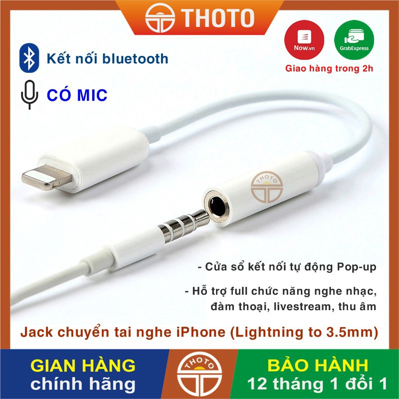 Jack chuyển đổi tai nghe iphone kết nối bluetooth, CÓ MIC, cáp Lightning sang giắc âm thanh 3.5 mm có hỗ trợ đàm thoại
