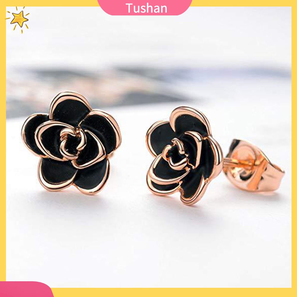TUSH Elegant Women Rose Flower Pendant Earrings Ear Stud Party Banquet Jewelry Gift