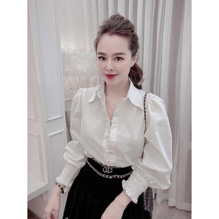 Áo sơ mi nữ dài tay màu trắng, siêu sang chảnh, dễ thương