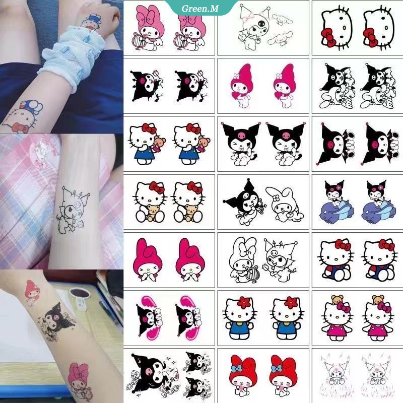 Hình Xăm Dán Hoạt Hình Melody Cinnamoroll Kuromi Hello Kitty Dễ Thương Chống Nước Lâu Trôi Giặt Được