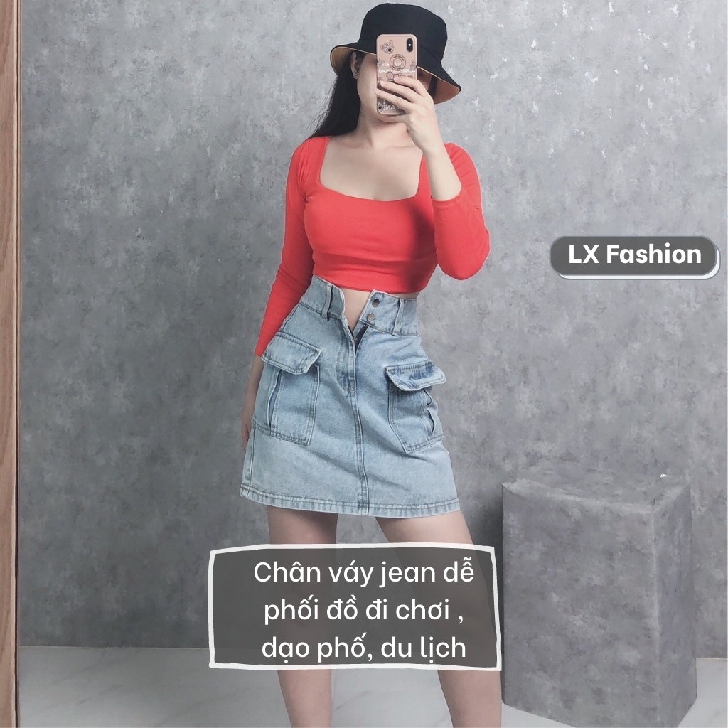 chân váy jean chữ A dáng ngắn, chân váy bò nữ cạp lưng cao trẻ trung xinh xắn LX246 | BigBuy360 - bigbuy360.vn