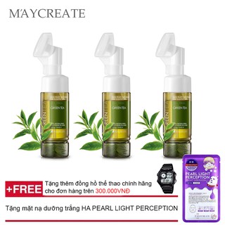  Bộ 3 chai sữa rửa mặt kèm tẩy trang sạch sâu bay mụn đầu đen Maycreate chiết từ lá chè xanh + Tặng mặt nạ dưỡng trắng HA 
