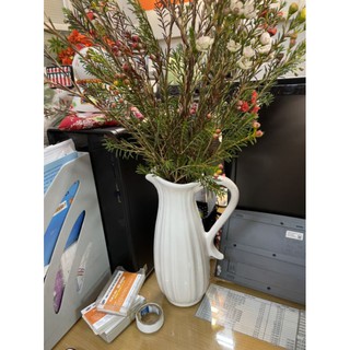 Bình hoa lọ hoa bình sữa Bát Tràng cắm men sứ trắng, bông lúa, mao lương cao