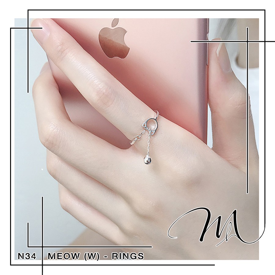Nhẫn Titan nữ freesize hình mèo phối chuông dễ thương - Măng’s House N34