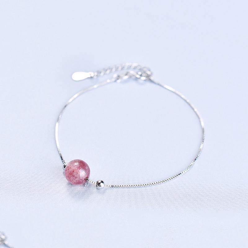 Strawberry Natural Crystal Women's Bracelet Single Circle Peach Blossom Bead Transfer Jewelry Simple Crystal Jewelry