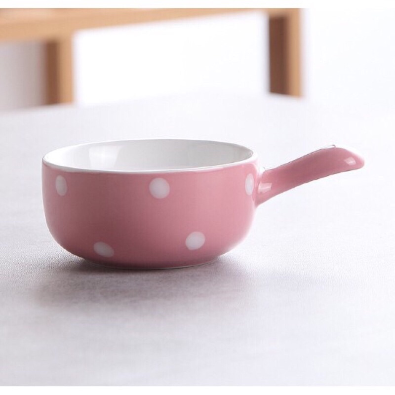 Bát ăn dặm gốm sưs hình chảo chấm bi cho bé -100ml