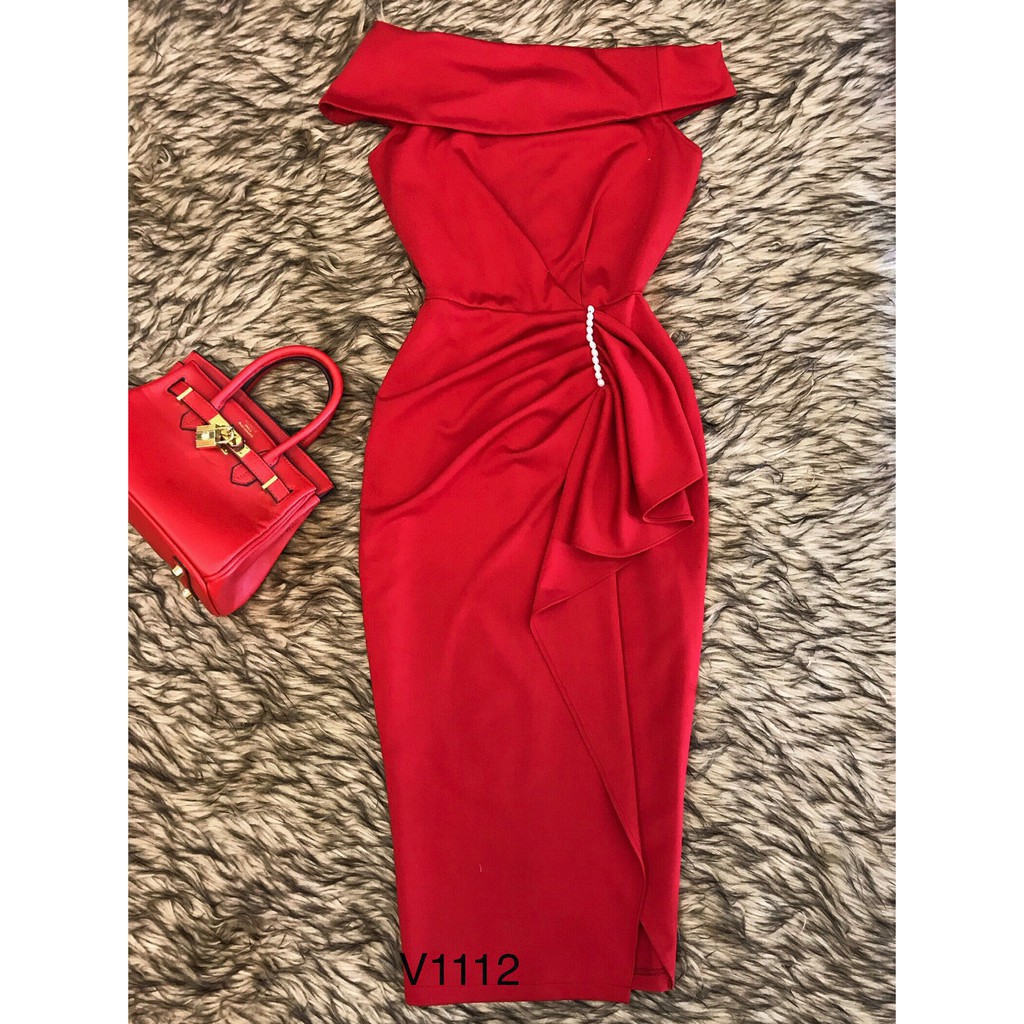 [ xả kho ] MiD Đầm đỏ trễ vai ngọc eo hàng thiết kế V1112 Mie Design ảnh thật