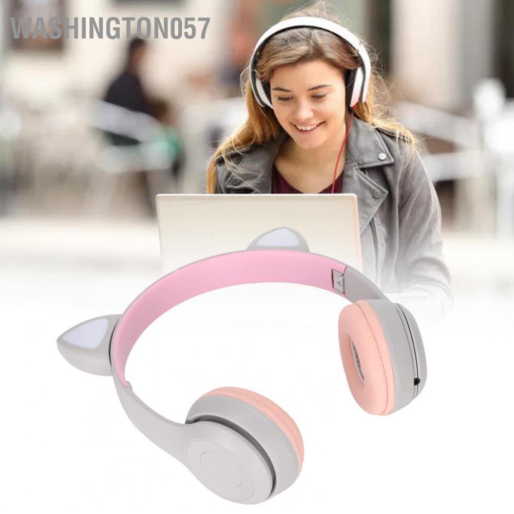 Tai Nghe Bluetooth Không Dây Hình Tai Mèo Loại Bỏ Tiếng Ồn Có Thẻ Đèn LED Nhiều Màu