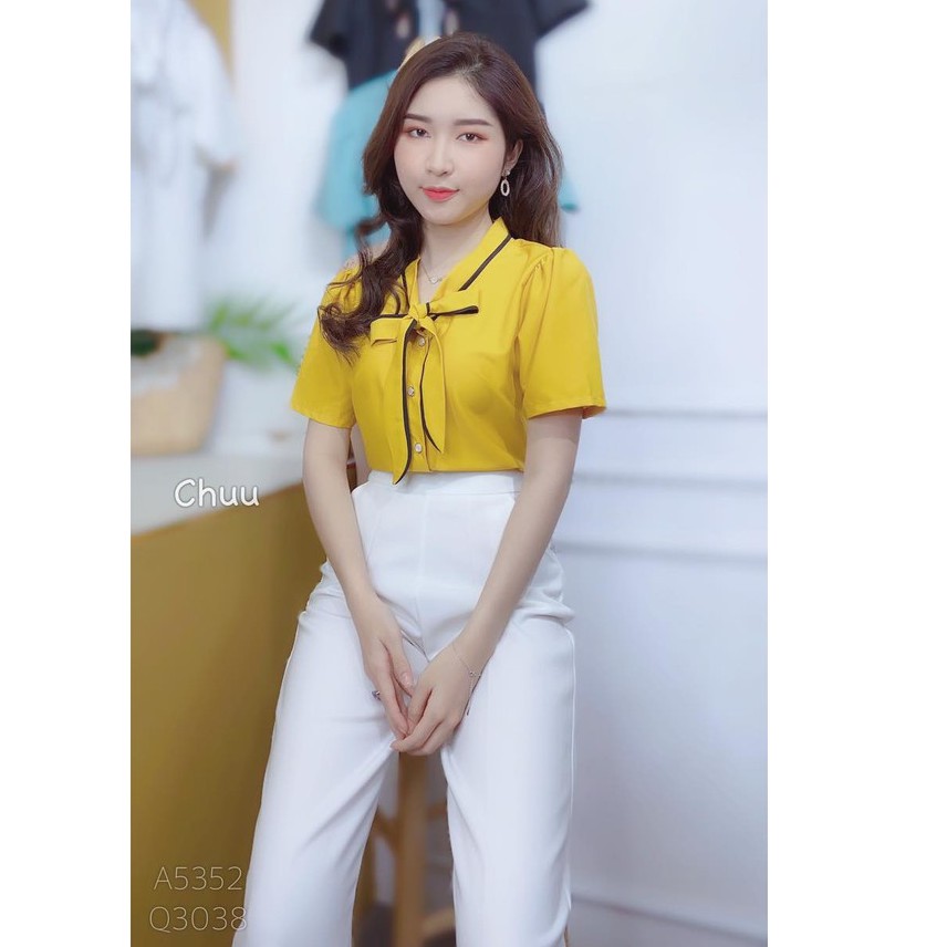 [ Mã WASTRUN4 giảm 10% tối đa 30K đơn 99K] Áo sơ mi nữ công sở tay ngắn cổ nơ vải mát CHUU A5352 | BigBuy360 - bigbuy360.vn