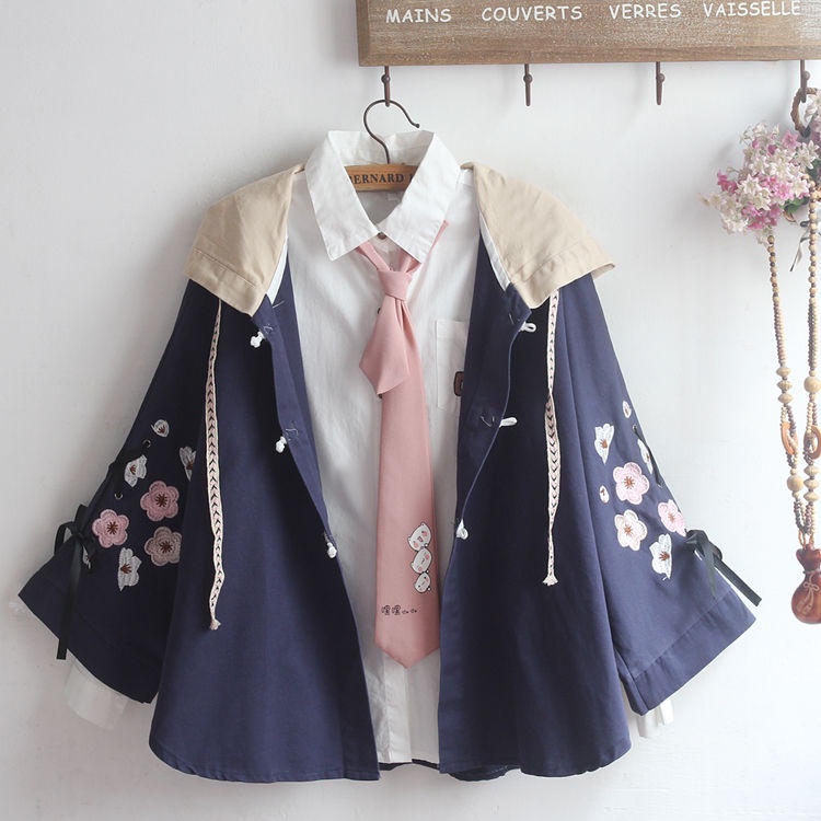 Áo Khoác Cánh Dơi Bằng Cotton Nguyên Chất Thêu Họa Tiết Hoa Anh Đào Nhật Bản Mỏng Nhẹ Che Phủ Toàn Diện Cài Nút Thời Trang Xuân Thu Cho