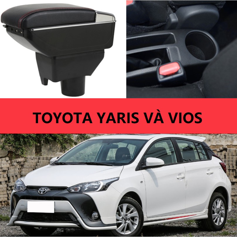 Hộp tỳ tay ô tô cao cấp Toyota Yaris và Vios tích hợp 7 cổng USB 2014- 2020: Mầu Đen và Be