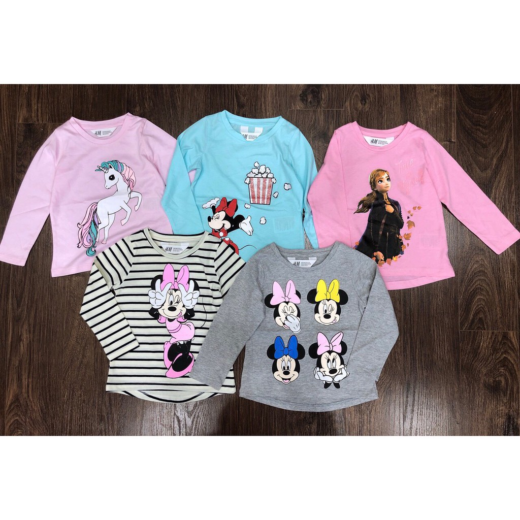 Áo Thun Dài Tay Trẻ Em_ Áo Thun Bé Gái HM Cotton Xuất Dư_ Chất Cotton mềm mịn hàng xuất Âu Mỹ cực đẹp size 1-10y(0-28kg)