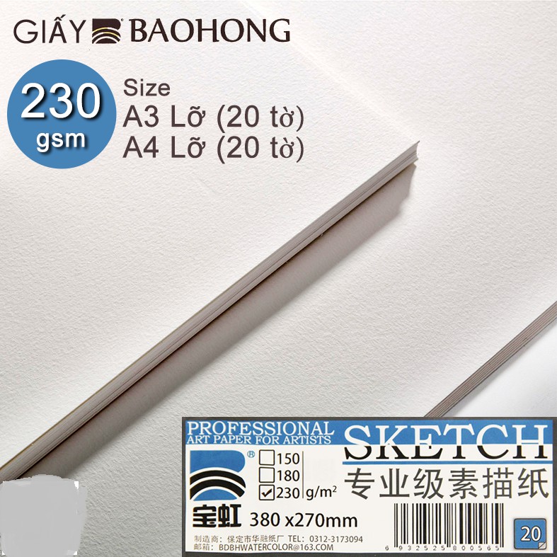 Giấy Vẽ BaoHong Vân Hot Pressed Khổ 380x270mm