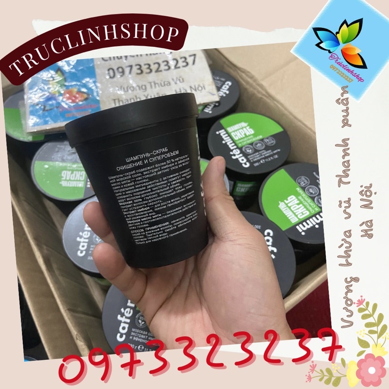 Dầu gội tẩy da chết Cafe Mimi Shampoo Scrub Super Volumn Cleansing màu xanh lá dành cho tóc dầu đến siêu dầu 330 ml