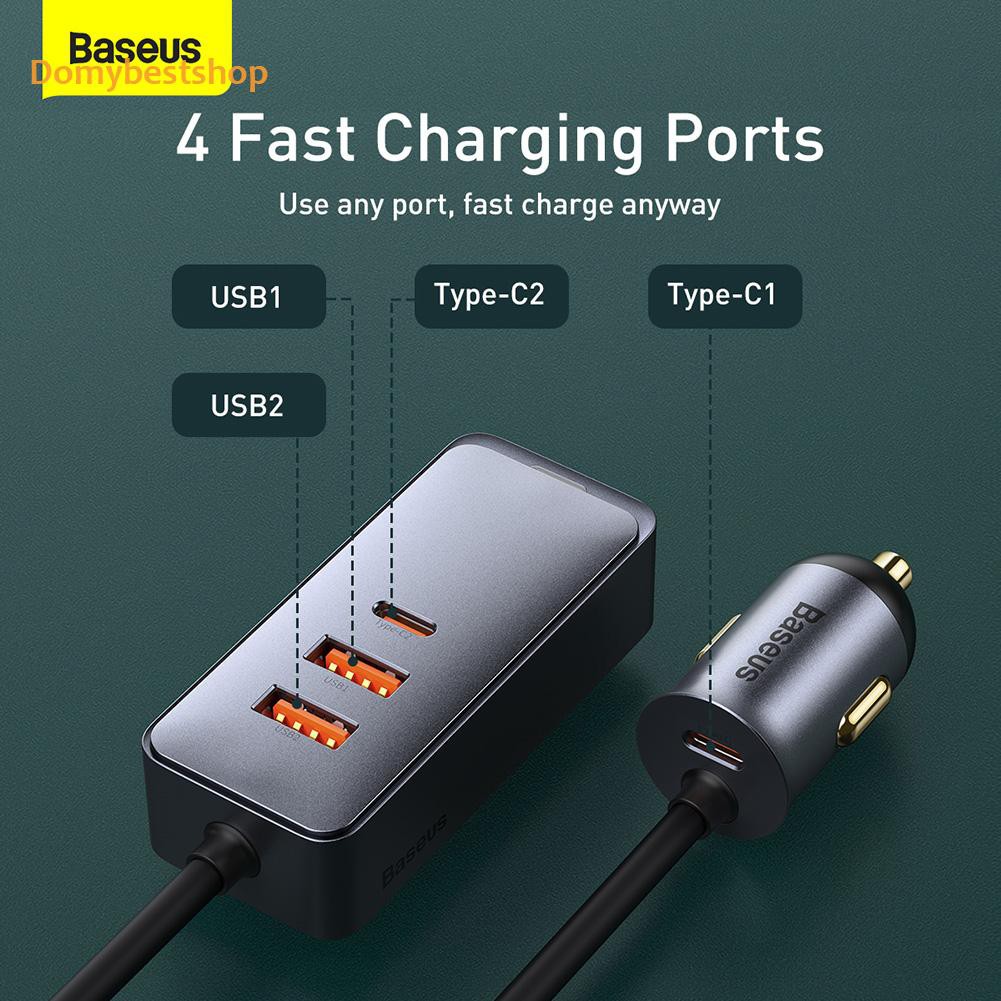 Domybestshop Baseus 120W Car Charger QC PD 3.0 Type-C 4 Port Quick USB Phone Charging