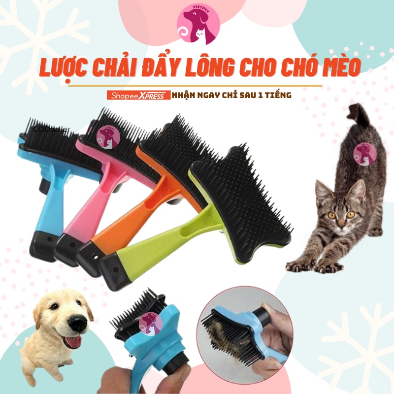 Lược chải lông chó mèo - Lược bấm nút đẩy lông chó (Đẹp &amp; bền)