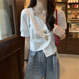 Áo sơ mi trắng cổ chữ v tay phồng plus size m-4xl thời trang xuân hè 2021