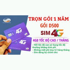 (cam kết dùng đủ 1 năm) Sim 4G viettel D500 trọn gói 1 năm 48G, 1 tháng tặng 4GB
