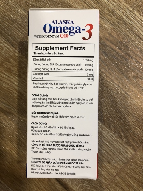 Dầu cá Alaska Omega 3 gia đình hộp 100 viên