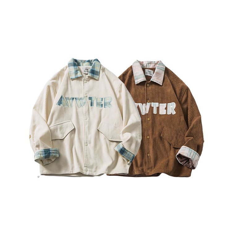 Áo Khoác Nhung Kẻ Dáng Rộng Phong Cách Retro Dành Cho Nam Giới