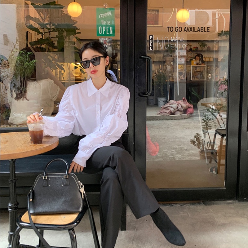 Áo sơ mi trắng tay phồng chia khúc phong cách Hàn Quốc thời trang mùa xuân cho nữ 172803