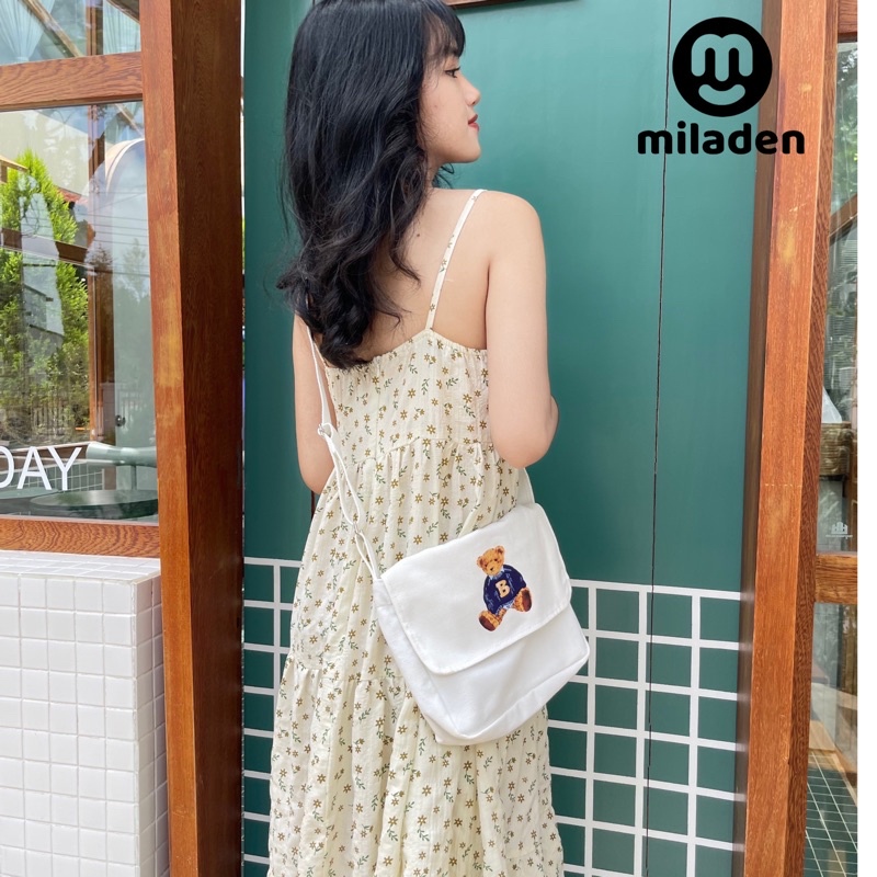 Túi đeo chéo canvas đi chơi đi học nam nữ unisex gấu teddy thương hiệu MILADEN