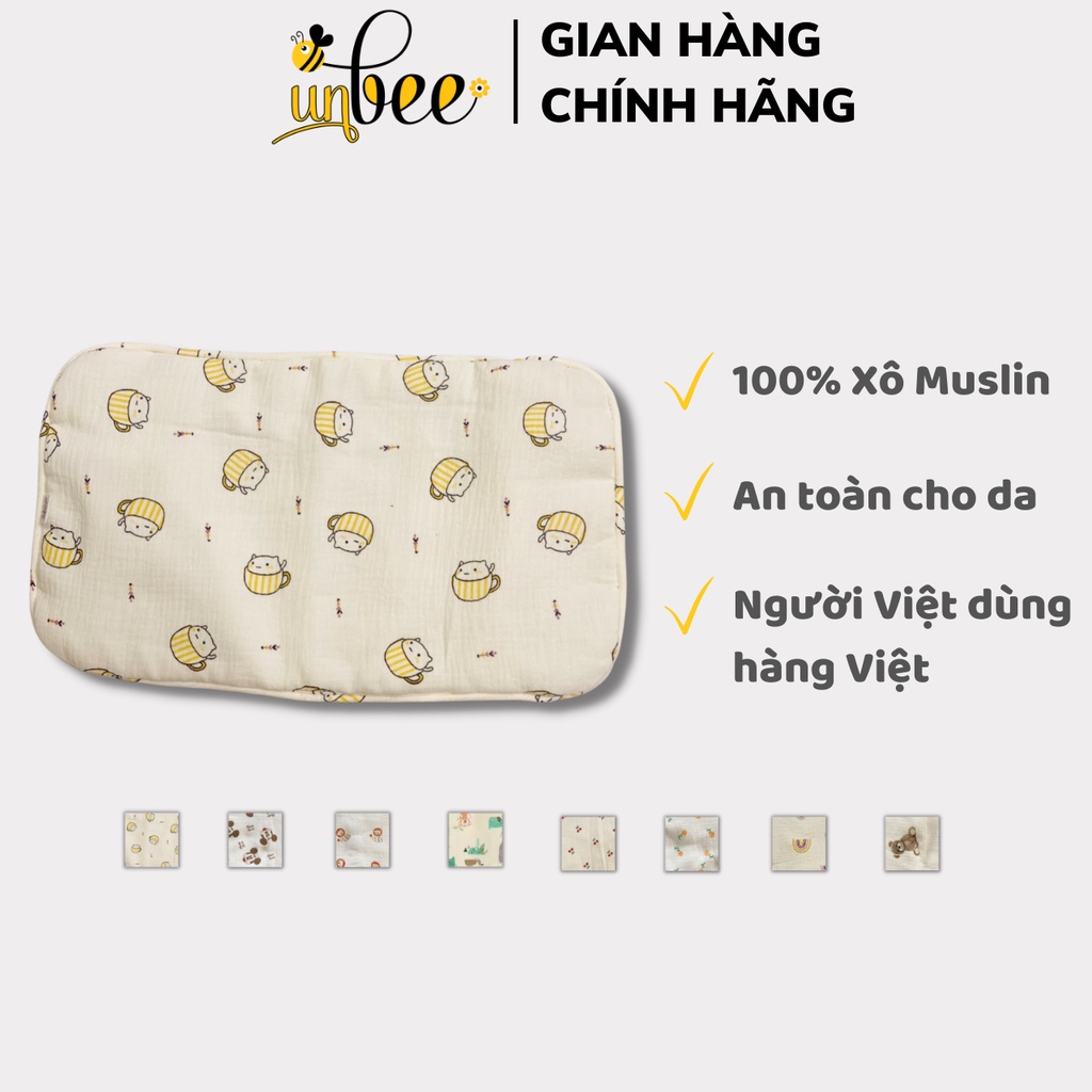 Gối Xô Muslin Unbee Cao Cấp Cho Bé 45x25cm, Chất Vải Cao Cấp Êm Ái, sợi tre bamboo siêu mỏng, an toàn cho bé yêu GX002