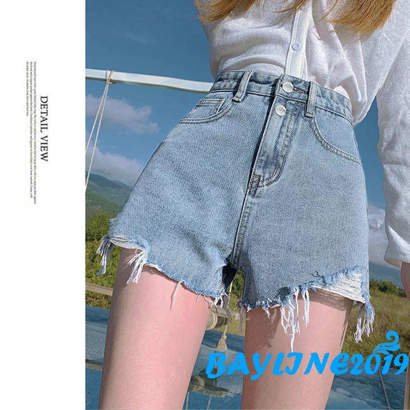 Quần short jean rách lưng cao thời trang cho nữ