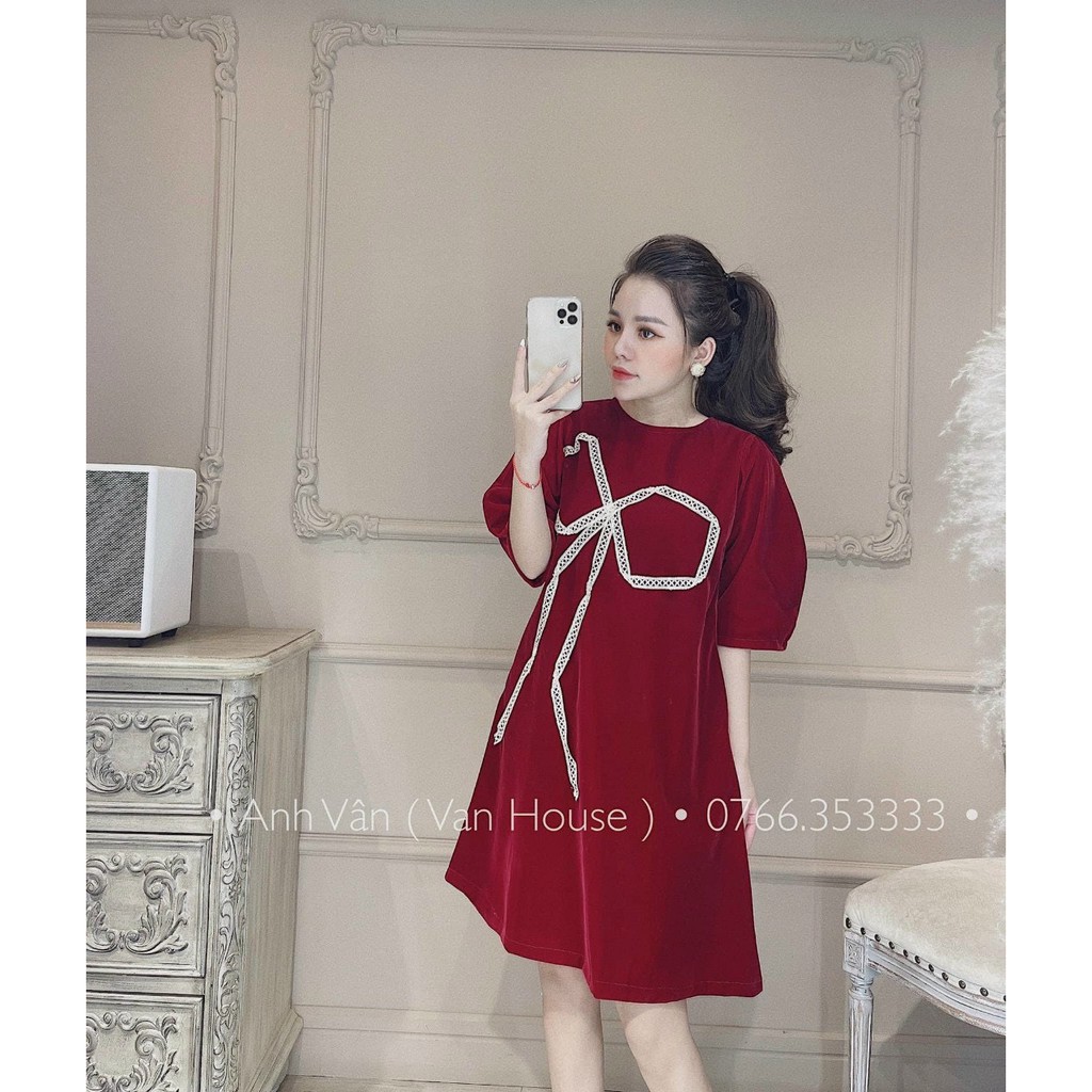 Váy Bầu Đỏ Tay Lỡ Dáng Suông HD3606 Honey Mommy Đầm Bầu Hè Công Sở Chất Lụa Hàn