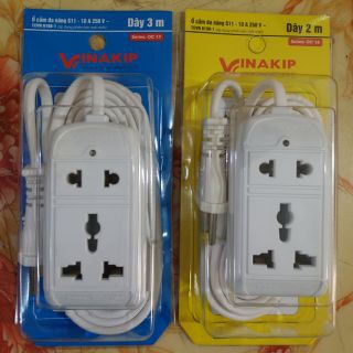 Ổ cắm điện liền dây du lịch đa năng 2 lỗ 2 chạc và 3 chạc - 2m 3m mét 2200W 10A 250V S11⚡️CHÍNH HÃNG VINAKIP⚡️