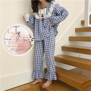 SET ĐỒ NGỦ CUTE CARO XANH CHERRY CÓ ẢNH THẬT --HÀNG CAO CẤP