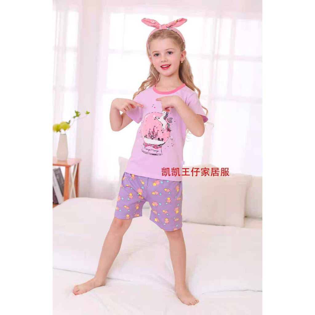 [16-26kg] Bộ Cộc Tay Bé Gái KAIKAI Xuất Hàn Cotton Mềm Thấm Hút Tốt Bộ Quần Áo Bé Gái In Hình Dễ Thương Mẫu Mới 2021