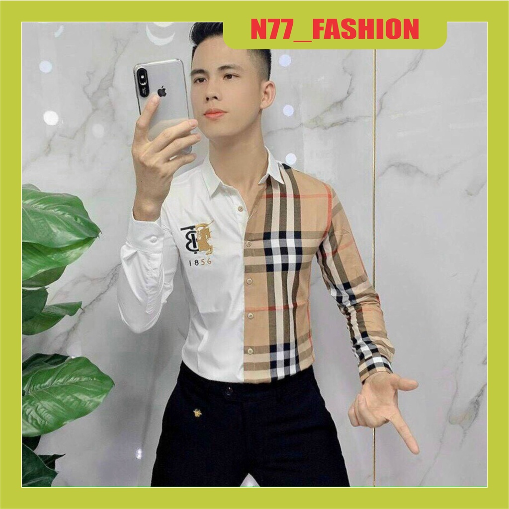 Áo sơ mi nam dài tay hàn quốc sọc caro kiểu BBR đẹp tay dài vải lụa trơn mịn mẫu mới nhất cao cấp N77 FASHION