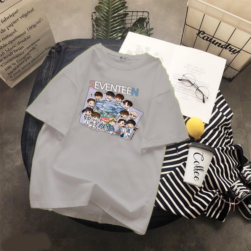 Áo thun Cotton Unisex - Fan SEVENTEEN Hàn Quốc - K-Pop - Chibi - Kim cương Seventeen