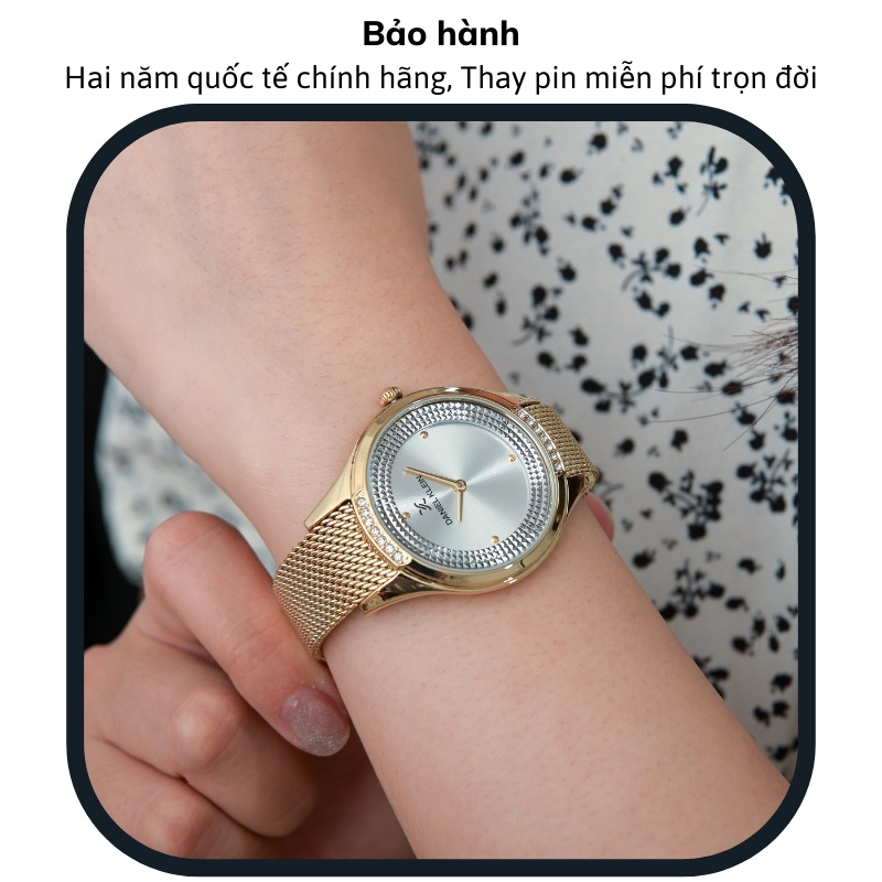 Đồng hồ nữ Daniel Klein Watch DK.1.12826 mặt nhỏ đính đá, kính cứng chống xước, chống nước, dây thép đeo tay cao cấp