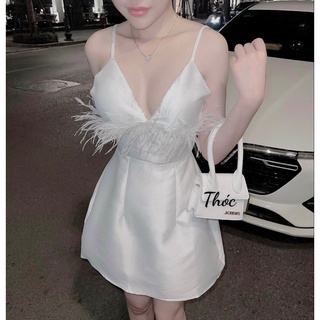 Váy 2s tafta đính lông ngực viền đá