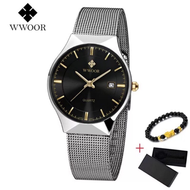 Đồng hồ nam Wwoor 8016 dây thép lụa thời trang có lịch chính hãng