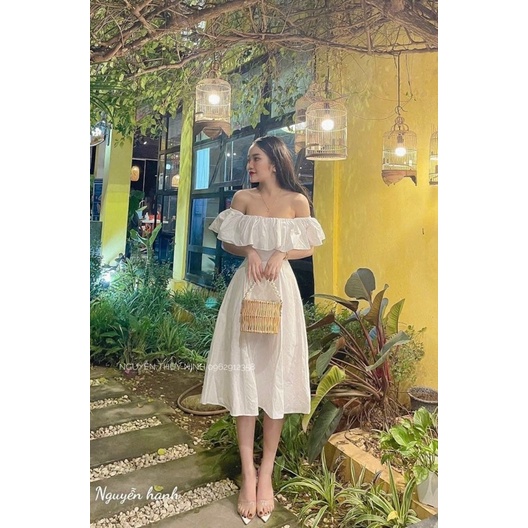Đầm Trễ Vai Tiểu Thư Bigsize 50kg Đến 100kg (M/L/XL/XXL)(Đầm Tết)
