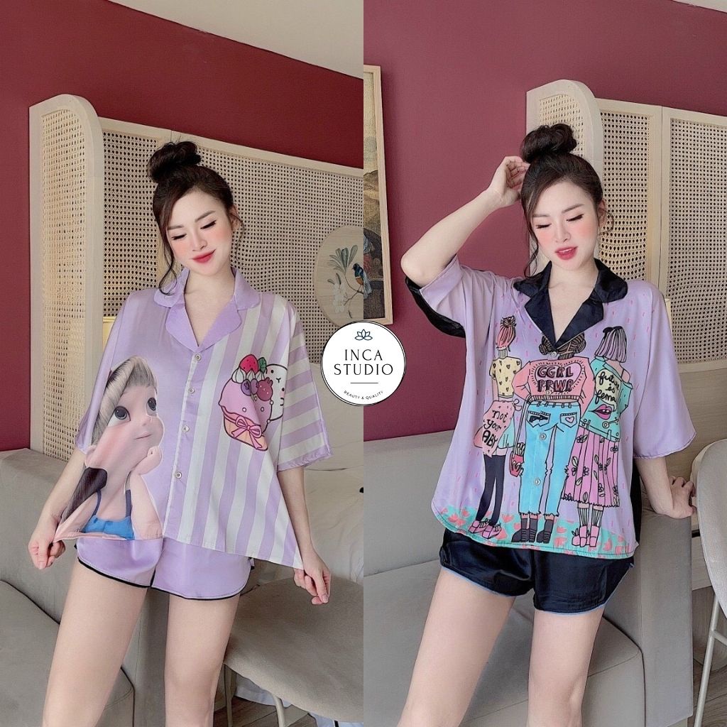 (Hàng loại 1) Đồ ngủ Pyjama lụa cao cấp INCA 06- Free size dưới 60kg, Chất Lụa thoáng mát