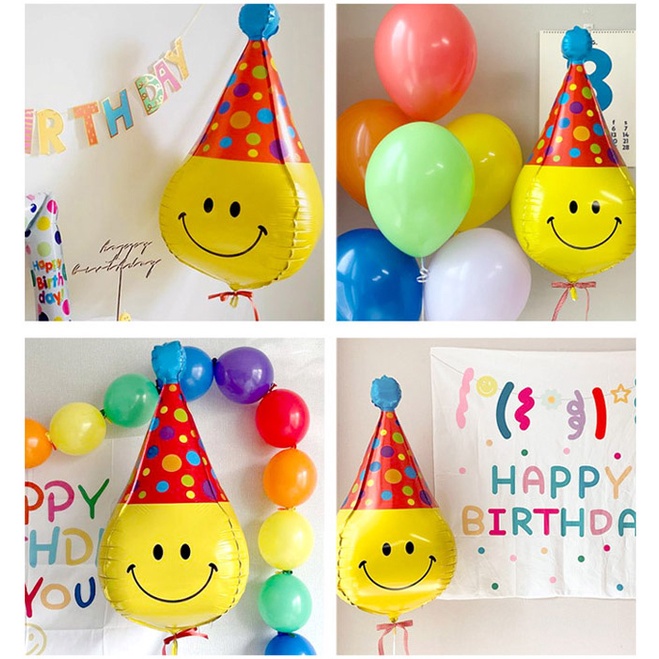 Bong Bóng Nhôm Hình Mặt Cười 4D Trang Trí Tiệc Sinh Nhật Cho Bé