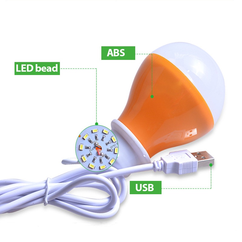 Bóng đèn LED 5W cổng USB có móc màu sắc ngẫu nhiên