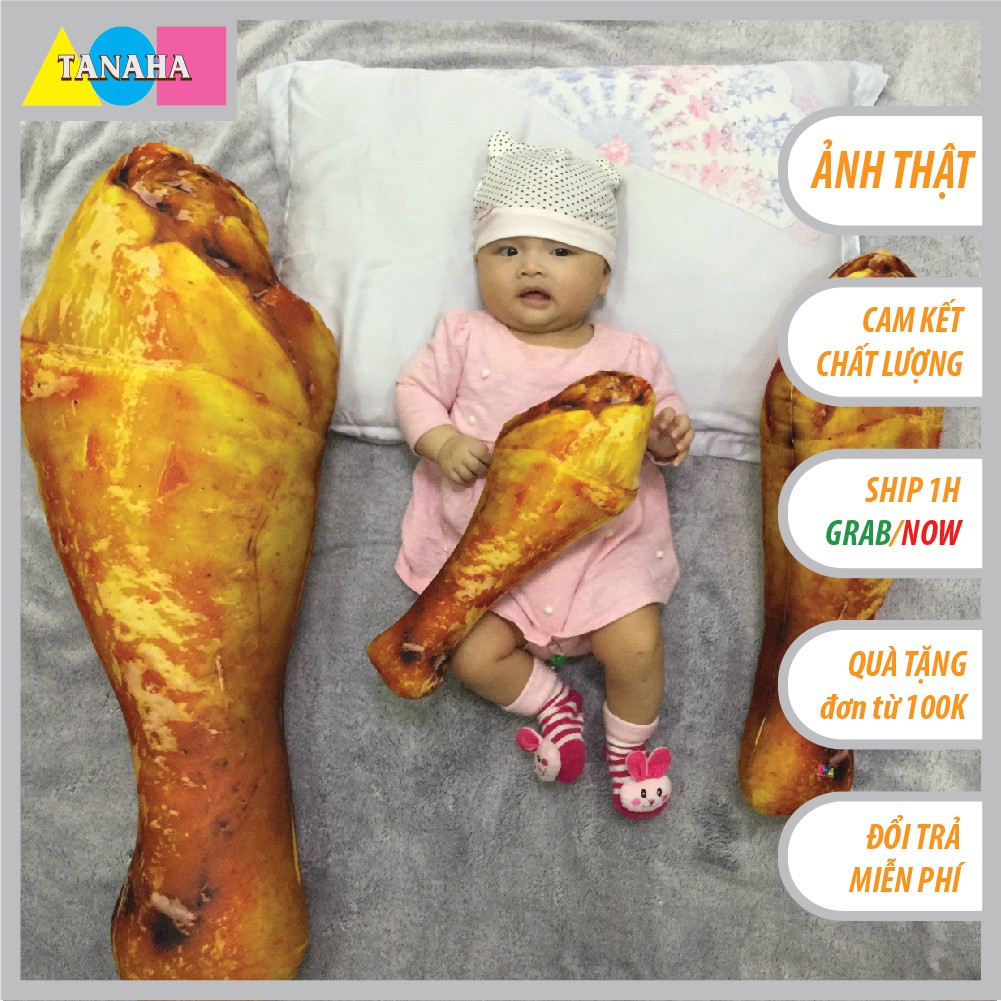 Gối ôm 3D Đùi Gà Nhồi Bông An Toàn Êm Ái Cao Cấp, Gấu Bông hình Đùi Gà có 3 size đến 90cm nhồi Bông Gòn Bi Loại 1