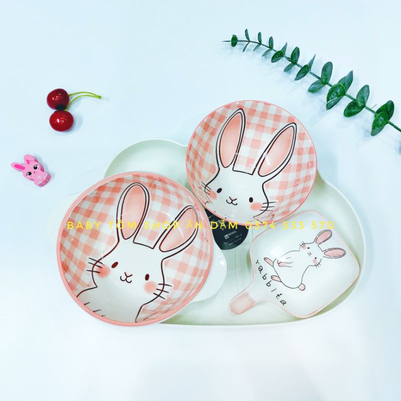 Combo bát ăn dặm gốm sứ thỏ Caro cho bé yêu,NPP Baby Tôm