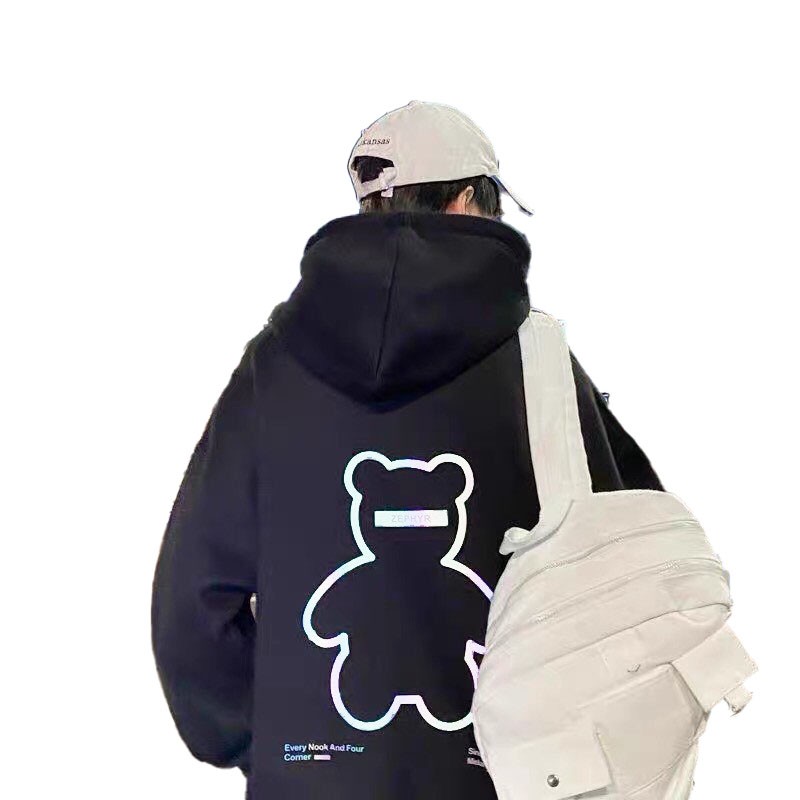 Áo nỉ hoodie gấu hai màu đen trắng form rộng | BigBuy360 - bigbuy360.vn