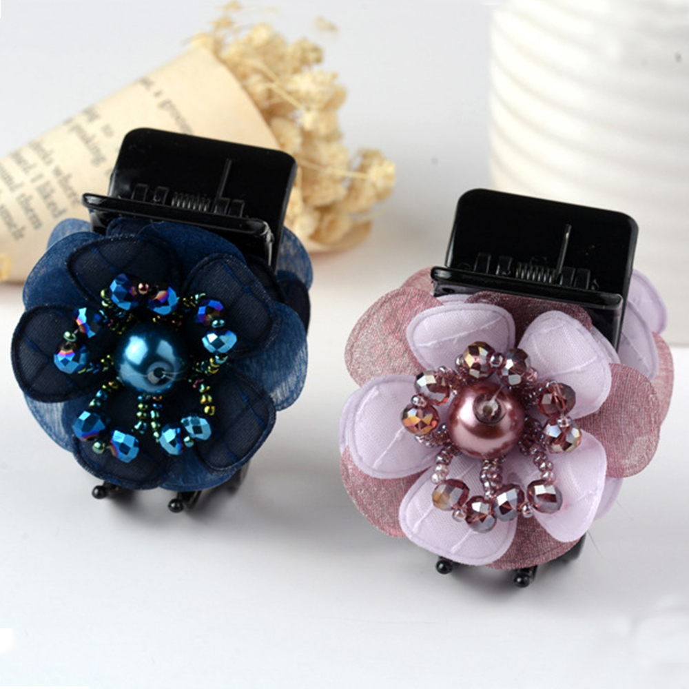 Kẹp Tóc Nhựa Đính Hoa Kiểu Retro Hàn Quốc Cho Nữ
